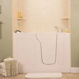 white travertine stamped subway & white walk-in tub model