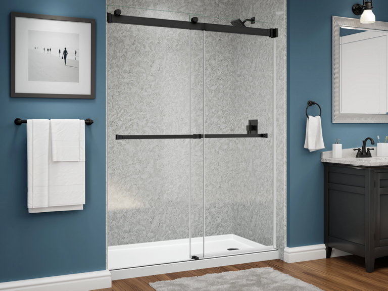 bella series shower - smooth silverstone - dual glass slider