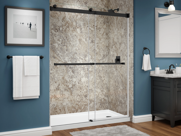 bella series shower - smooth tuscan marble - dual glass slider