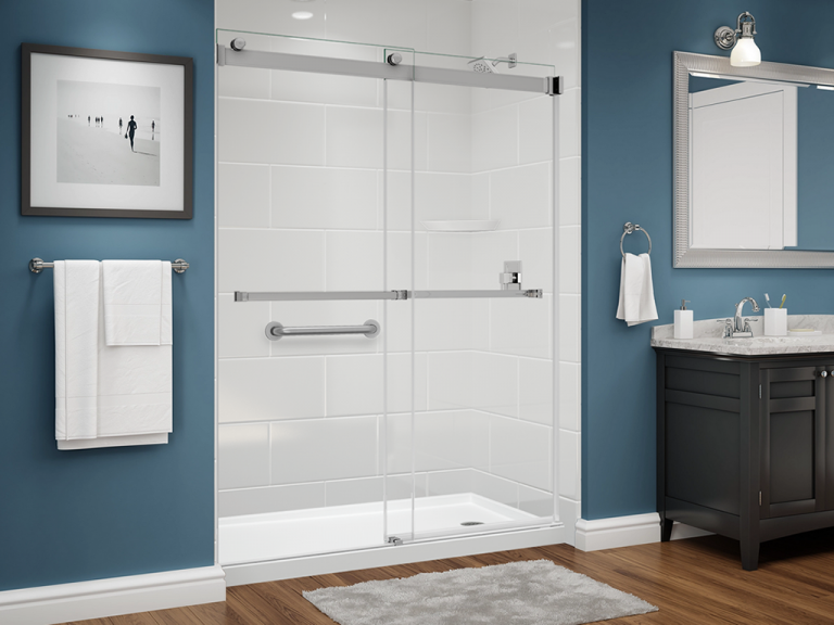 bella series shower - smooth tile - white - subway 11x20 - dual glass slider