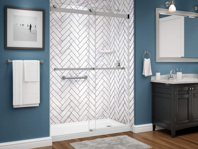 illusion series shower - herringbone - calcutta - dual glass slider