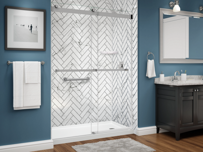 illusion series shower - herringbone - venatino - dual glass slider