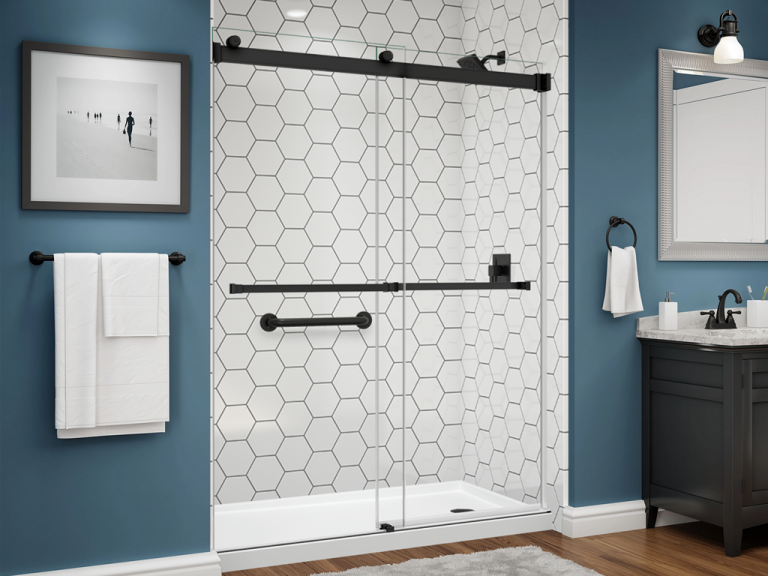 illusion series - white - hexagon w silver grout etch - dual glass slider