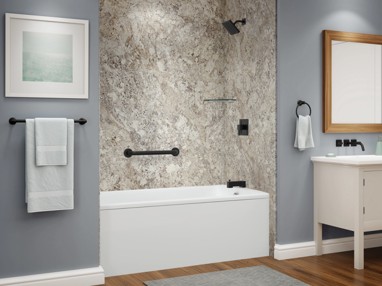 tub & shower combo - smooth tuscan marble sim - with black trim